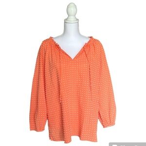 NWT LOFT Tie Neck Blouse Long Sleeved Textured Dot, size Large